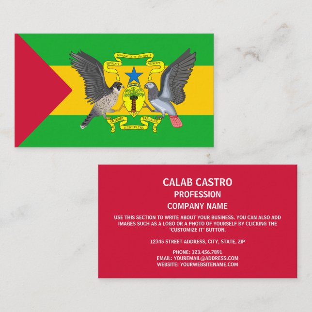 Flagge und Wappen von São Tomé und Príncipe Visitenkarte (Vorne/Hinten)