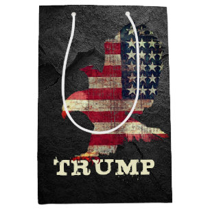 Flagge und Weißkopfseeadler Trump auf schwarzem Fe Mittlere Geschenktüte