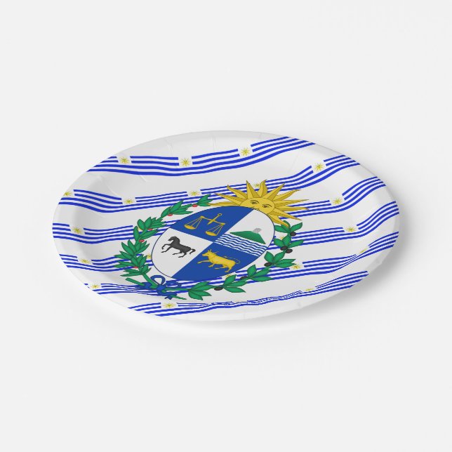 Flagge Uruguays Pappteller (Schrägansicht)