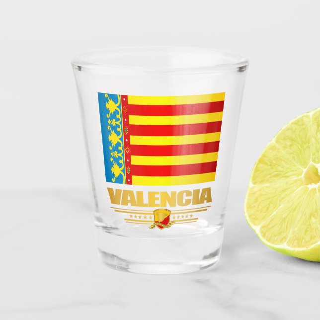 Flagge Valencias Schnapsglas (Vorderseite)