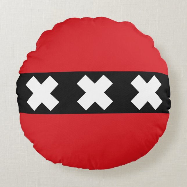 Flagge von Amsterdam Rundes Kissen (Vorderseite)