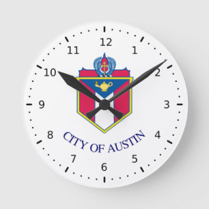 Flagge von Austin, Texas Runde Wanduhr
