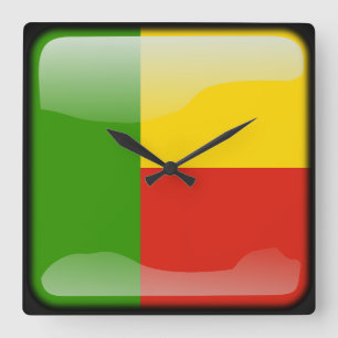 Flagge von Benin Quadratische Wanduhr