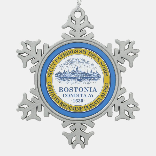 Flagge von Boston, Massachusetts Schneeflocken Zinn-Ornament (Vorderseite)