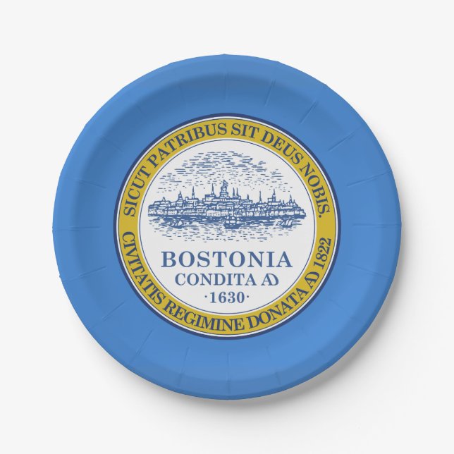 Flagge von Boston, Papiertafel von Massachusetts Pappteller (Vorderseite)