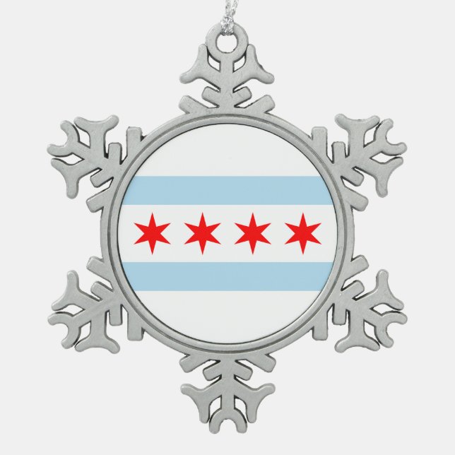 Flagge von Chicago, Illinois Schneeflocken Zinn-Ornament (Vorderseite)