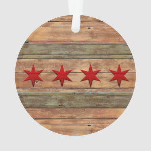 Flagge von Chicago im Vintage-Holz-Look Ornament