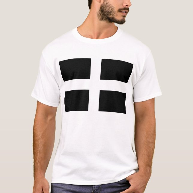 Flagge von Cornwall - Saint Piran's Flag Baner Per T-Shirt (Vorderseite)