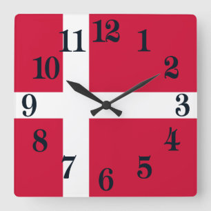 Flagge von Dänemark oder von dänischem Stoff Quadratische Wanduhr
