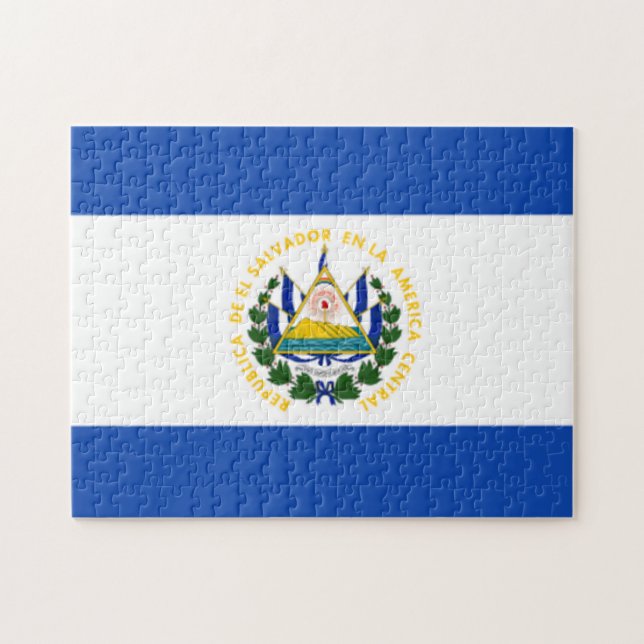 Flagge von El Salvador, nationales Wappen (Horizontal)