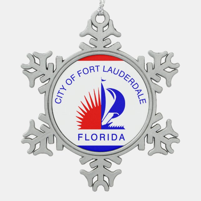 Flagge von Fort Lauderdale, Florida Schneeflocken Zinn-Ornament (Vorderseite)