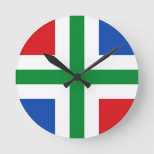 Flagge von Groningen (Provinz) Runde Wanduhr