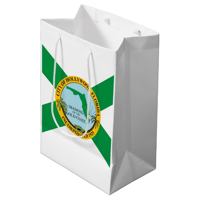 Flagge von Hollywood, Florida Mittlere Geschenktüte (Vorderseite Schrägansicht)