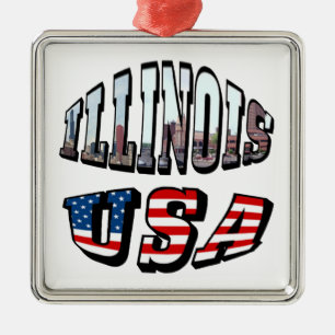 Flagge von Illinois USA und Text mit Staatsfoto Ornament Aus Metall