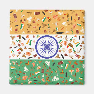 Flagge von Indien mit kulturellen Einzelteilen Magnet
