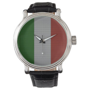 Flagge von Italien mit Kohlenstoff-Faser-Effekt Armbanduhr