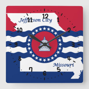 Flagge von Jefferson City, Missouri Quadratische W Wanduhr