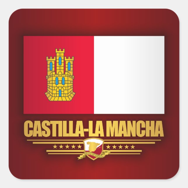 Flagge von Kastilien-La Mancha Quadratischer Aufkleber (Vorderseite)