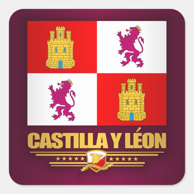 Flagge von Kastilien und Leon Quadratischer Aufkleber (Vorderseite)