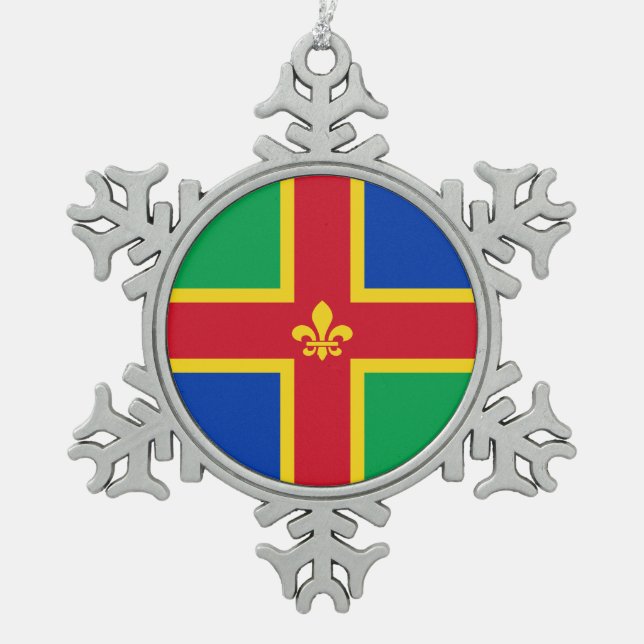 Flagge von Lincolnshire Schneeflocken Zinn-Ornament (Vorderseite)