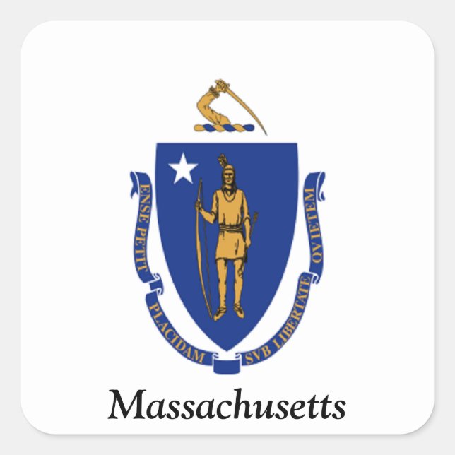 Flagge von Massachusetts Quadratischer Aufkleber (Vorderseite)