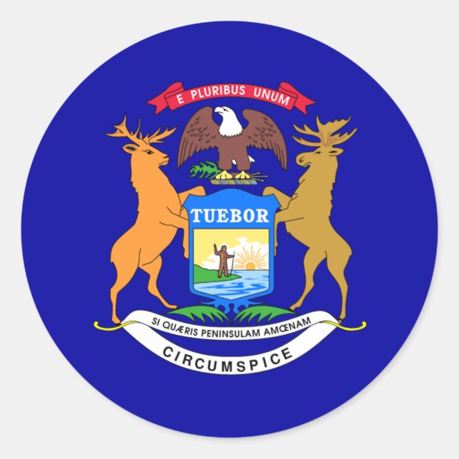 Flagge von Michigan Runder Aufkleber (Vorderseite)