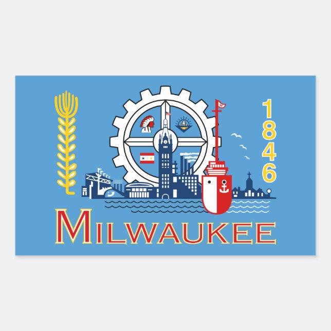 Flagge von Milwaukee, Wisconsin, rechteckiger Aufk Rechteckiger Aufkleber (Vorderseite)