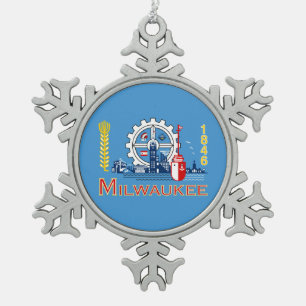 Flagge von Milwaukee, Wisconsin Schneeflocken Zinn-Ornament