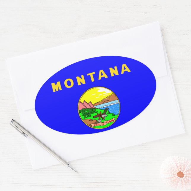 Flagge von Montana, Big Sky Country Ovaler Aufkleber (Umschlag)