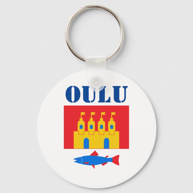 Flagge von Oulu, Finnland Schlüsselanhänger (Vorderseite)