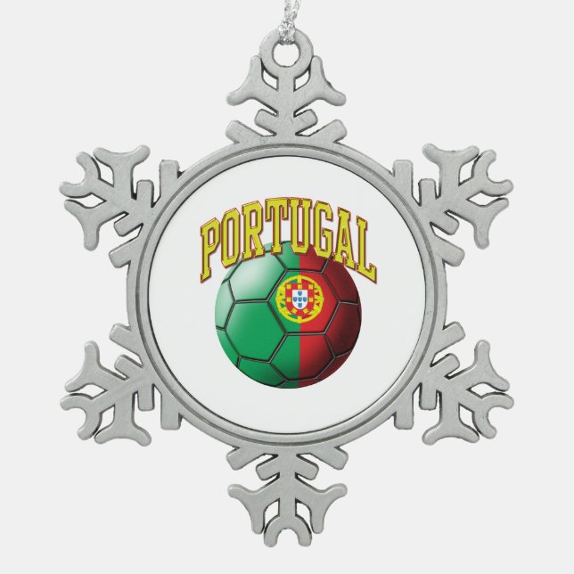 Flagge von Portugal-Fußball Schneeflocken Zinn-Ornament (Vorderseite)