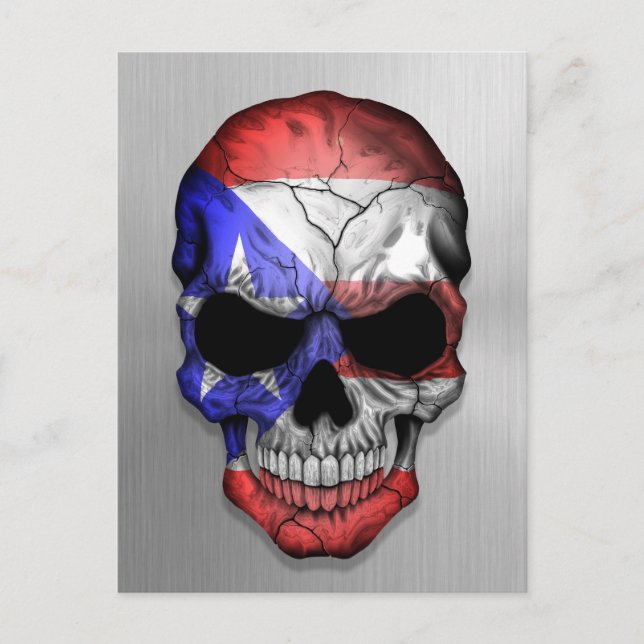 Flagge von Puerto Rico auf einem Stahlschädel Postkarte (Vorderseite)