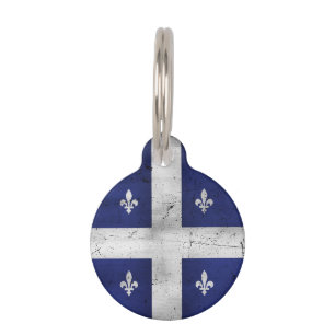 Flagge von Québec im grunge-Stil erodiert Haustiermarke