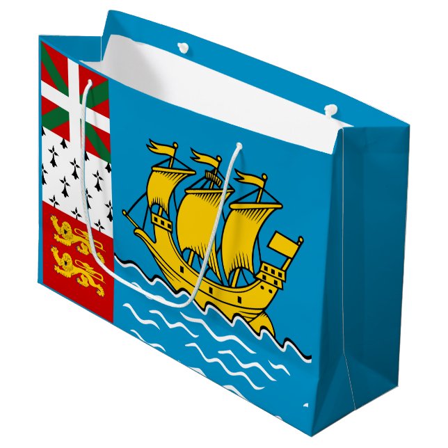 Flagge von Saint Pierre und Miquelon Große Geschenktüte (Vorderseite Schrägansicht)