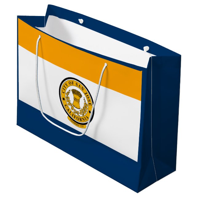 Flagge von San Jose, Kalifornien Große Geschenktüte (Vorderseite Schrägansicht)