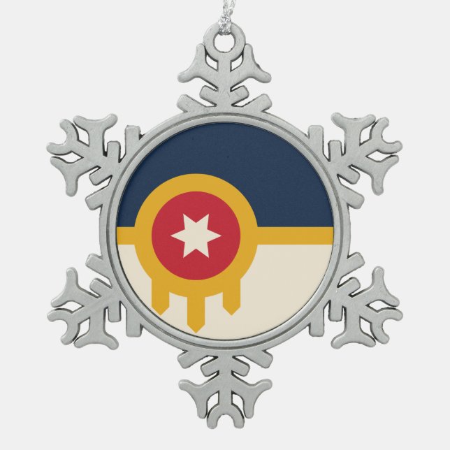 Flagge von Tulsa, Oklahoma Schneeflocken Zinn-Ornament (Vorderseite)