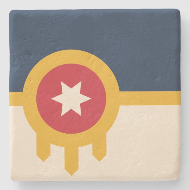 Flagge von Tulsa (Oklahoma) Steinuntersetzer (Vorderseite)