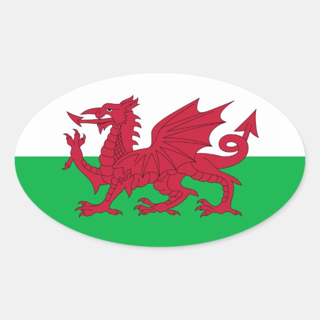 Flagge von Wales (Cymru) Ovaler Aufkleber (Vorderseite)