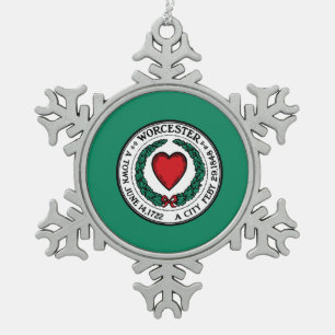 Flagge von Worcester, Massachusetts Schneeflocken Zinn-Ornament