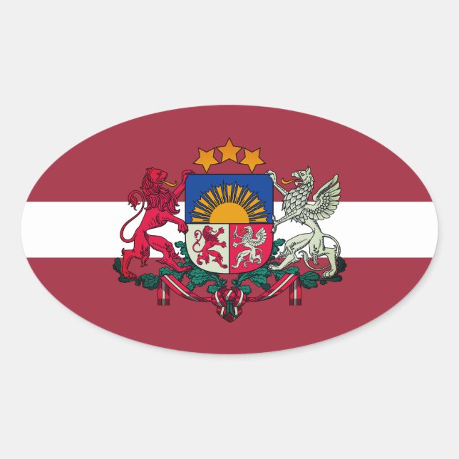 Flagge/Wappen Lettlands Ovaler Aufkleber (Vorderseite)