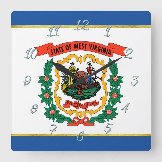 Flagge West Virginia Quadratische Wanduhr (Vorderseite)