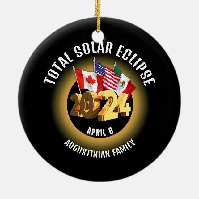 Flaggen 2024 INSGESAMT SOLAR ECLIPSE-Familie Keramik Ornament (Hinten)