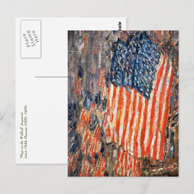 "Flaggen auf dem Waldorf" von Childe Hassam Postkarte (Vorne/Hinten)
