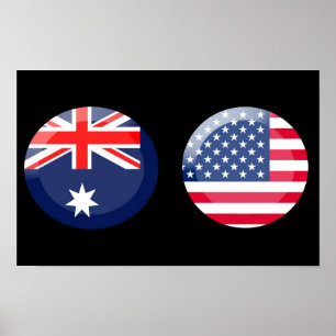 Flaggen Australiens und der USA Poster