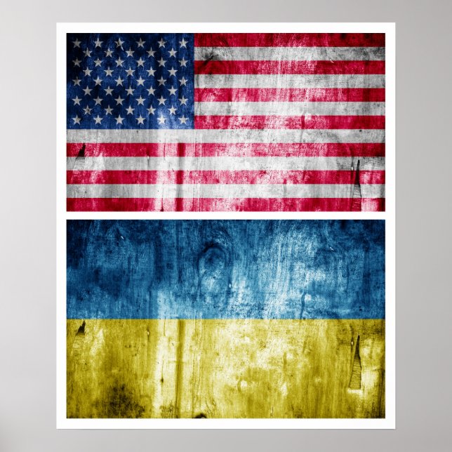 Flaggen der Ukraine und der USA Poster (Vorne)