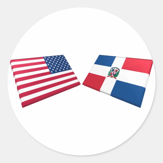 Flaggen der USA und der Dominikanischen Republik Runder Aufkleber (Vorderseite)