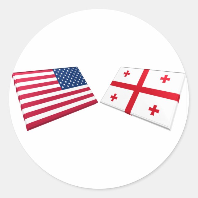 Flaggen der USA und Georgiens Runder Aufkleber (Vorderseite)