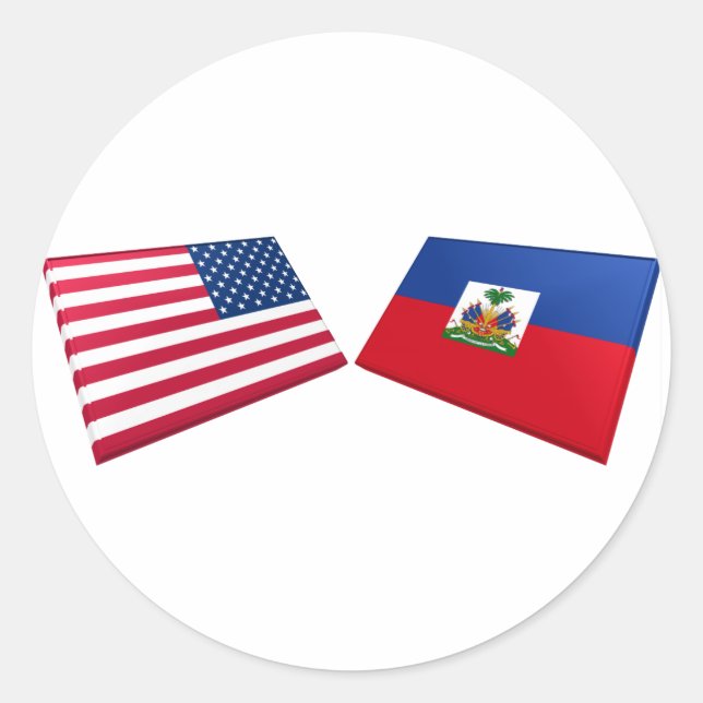 Flaggen der USA und Haitis Runder Aufkleber (Vorderseite)