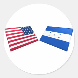 Flaggen der USA und Honduras Runder Aufkleber