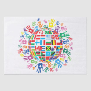 Flaggen der Welt mit farbigen Handdrucken Seidenpapier